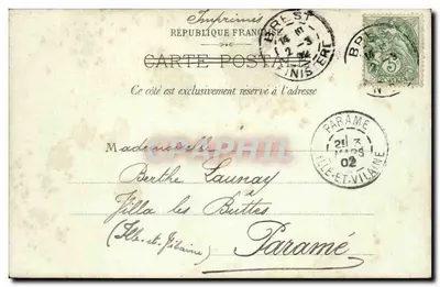 Paris — O Palácio da Justiça e o Tribunal de Comércio — (2 de Março de 1902) — J. Briéch — Verso