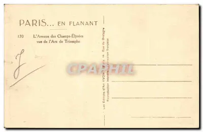 Paryż — Avenue des Champs-Élysées widziana z Arc de Triomphe — Les Éditions d'Art YVON, Paryż — Rewers