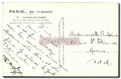 Pałac Chaillot — widok z lotu ptaka — wydawca Flanant, nr 31 — Rewers