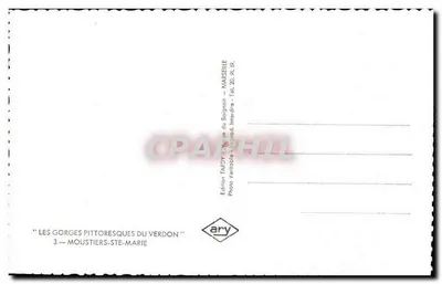 Le Gorges pittoresche del Verdon — Moustiers-Sainte-Marie — Edizione Tardy — n°3 — Verso