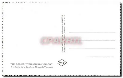 Le Gorges pittoresche del Verdon — Strada della Corniche, Cirque de Vaumale — Edizione Tardy, Marsiglia — Verso