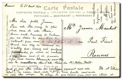 Quatro mulheres em trajes da época — cena de jardim — Cartolina Postale, Paris — Verso