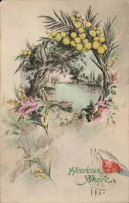 Ano Feliz — decoração floral de mimosa e rosas — editor Réve, N° 005