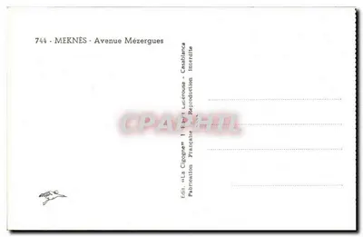 Meknès - Avenue Mézergues — widok z powietrza — Wyd. « La Cigogne » — Rewers