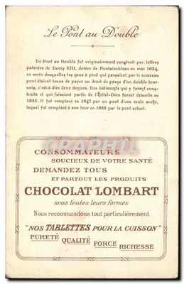 O Ponte au Double em 1640 — Edição do Chocolate Lombart — Série dos Pontes de Paris — Verso