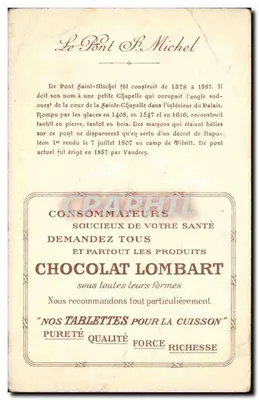 1390年のサンミシェル橋 — チョコレート・ロンバルト版 — パリの橋シリーズ — 裏面