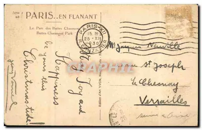 Parque de las Buttes Chaumont — París — Edición Artística Yvon, n°43 — Reverso