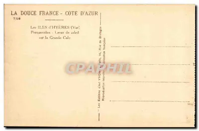 ILHAS DE HYÈRES (VAR) — NASCER DO SOL NA GRANDE CALÉ — EDIÇÕES D'ART YVON, PARIS — Verso