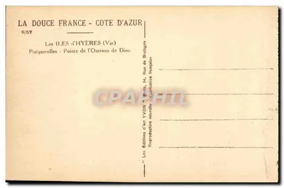 Las Islas de Hyères - Punta del Oustaou de Diou — Ediciones de Arte YVON, n°6/57 — Reverso