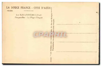 Ilhas de Hyères - A Praia de Argent — Porquerolles — Edições d'Art YVON, Paris — Verso