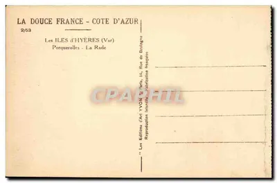 Wyspy Hyères — La Rade — Porquerolles — Éditions d'Art Yvon, Paryż — Rewers