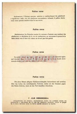 Roma - Pollice verso — Combattimento di gladiatori — Editore P. GAR DERRAMANDO — Verso
