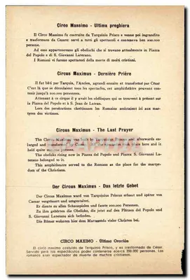 Italy Italia Roma Vintage Postcard Circo Massimo Ultima Preghiera (lion) — Back