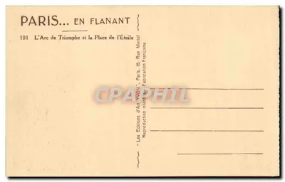 Paryż — Arc de Triomphe i Place de l'Étoile — Wydawnictwo Sztuki 'Paris... en Flanant' — Rewers