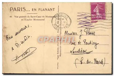 Sacre-Cœur de Montmartre — Vista geral e a Escada Monumental — Les Editions d'Art YVON, n°46 — Verso