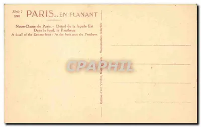 Notre-Dame w Paryżu — Szczegół fasady wschodniej — Panthéon na tle — Wydawnictwo Art YVON, Paryż — Rewers