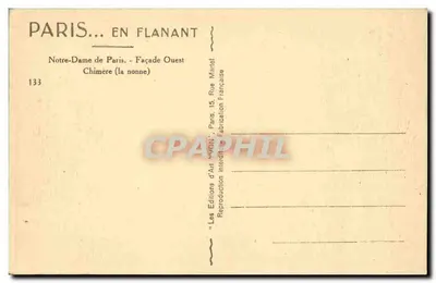 Notre-Dame w Paryżu — Façada Zachodnia — Chimera (nun) — Les Éditions d'Art YVON, Paryż — Rewers