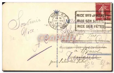 Nice — As Ponchettes, o Castelo e o Mont-Boron — Edições de Arte Munier, n°13 — Verso