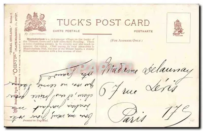 Moulin cerca de Mapledurham — vista pintoresca — F. T. Adams, serie 9737, Tuck's Post Card — Reverso