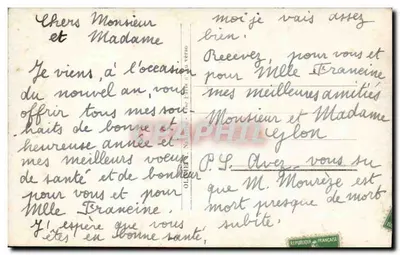 Jonge vrouw met bloemenvoorwerp — Gelukkig Nieuwjaar 1916 — uitgever M.P. n° 1037 — Achterkant