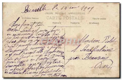 Mulher em vestido de estilo Art Nouveau — sob uma cerejeira em flor — editor X, n° 144 — Verso