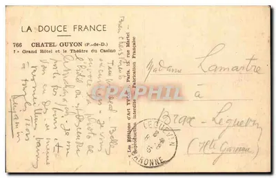 Royat - Estação do Coração — Grand Hôtel — Editor: La Douce France, n° 766 — Verso