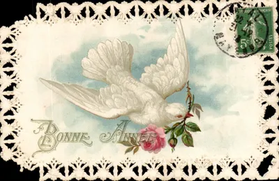 Bilhete postal antigo Fantasia carta bordada Girondelle Boa Ano