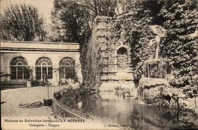Bilhete postal antigo Casa de Retiros Fechada La Rivette Orangerie Dragon