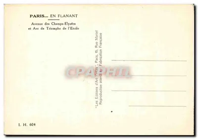 Avenue des Champs-Élysées — Arc de Triomphe — Wydawnictwo Sztuki 'WON' Paryż — Rewers