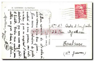 Lourdes - A Basílica e o Monumento aos Mortos Interalliados — Edição Foto Quinault, Lourdes — Verso