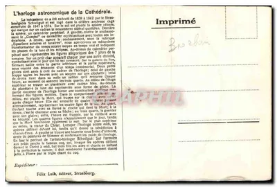 Astronomiczny zegar katedralny — Strasburg — Wydawnictwo Félix Luib, Strasburg — Rewers
