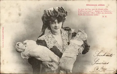 Frau mit zwei gewickelten Babys — Nützliche Weihnachtsgeschenke — Phototype A. Berenert & Cie, Nancy