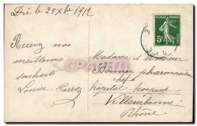 Goed jaar — kind op een paardenstaart met versiering — R&K 49068/2 — Achterkant