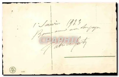 Zasnieżona chatka w lesie — Wesołych Świąt — Drukarnia B. S. & C. n° 6255 — Rewers