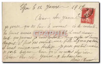 Jonge vrouw in vacht die een bloemenvoorstelling houdt — Gelukkig Nieuwjaar — J.A.N. Paris, n°1115 — Achterkant