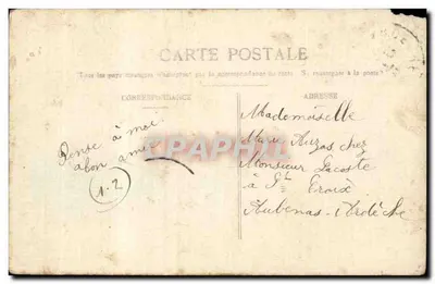 Casal apaixonado — texto impresso 'M'AIMEZ-VOUS UN PEU ?' — editor '124-B' e selo de 5c República Francesa — Verso