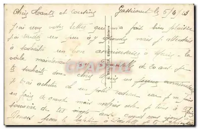 Kobieta siedząca z różanym patykiem — kwiecień — wydawca Blaizet, nr 6364 — Rewers