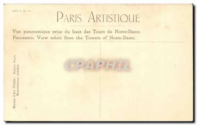 Pejzaż panoramiczny z wież Katedry Notre-Dame — Paris Artistique, seria I, nr 11 — Wydawnictwo Art YVON, Paryż — Rewers