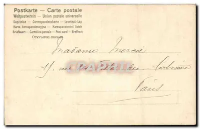 Deux jeunes femmes avec lapin et mouton — scène de printemps avec édifice en arrière-plan — éditeur : 'Postkarte — Carte postale' (verso) — Verso
