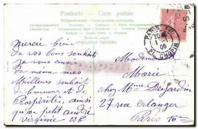 一对夫妇在羊群中野餐 — 出版商：Weltpostverein，系列308 — 背面