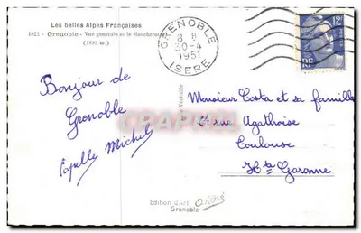Grenoble — Vue générale et le Moucherollon — Édition d'Art André — Verso