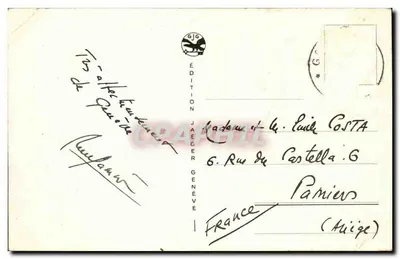 Genebra — Quai du Mont-Blanc e vista da Cidade — Edição Jaeger, n° 6002 — Verso