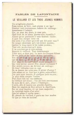 O Velho e os Três Jovens Homens — Fábulas de La Fontaine — segundo Gustave Doré — Coleção da Kolarsine e da Solução Pautauberge — Verso