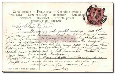 Port nocny — Księżyc i statki — J. M. K. — seria 706 — Rewers