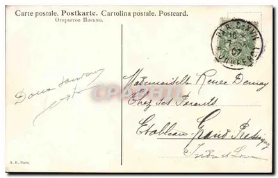 Widok krajobrazu z dwoma postaciami — olej — wydawca A.R. Paryż — Rewers