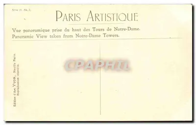 Pejzaż panoramiczny z wież Bazyliki Notre-Dame — Paris Artistique — Édition Art YVON, seria II, nr 8 — Rewers