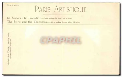 La Seine i Trocadéro — Widok z mostu Alma — Wydawnictwo Art YVON, seria II, nr 9 — Rewers