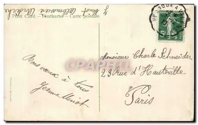 Bouquet de violettes dans un panier — Bonne et heureuse fête ! 1911 — Imprimée en Allemagne — Rewers