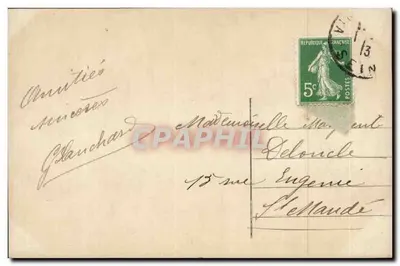 Życzenia sukcesu — dekor kwiatowy i krajobraz — wydawca Léon, nr 7626 — Rewers