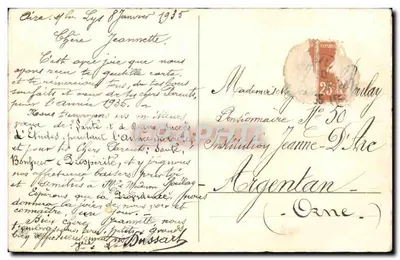 Büschel von Violett und Mimose in einem Korb — Frohes Neues Jahr — unbekannter Verlag — Rückseite